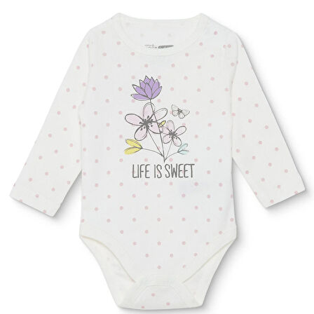 HelloBaby Kız Bebek Uzun Kol Body Ribana Çıtçıtlı Yaka Uzun Kol