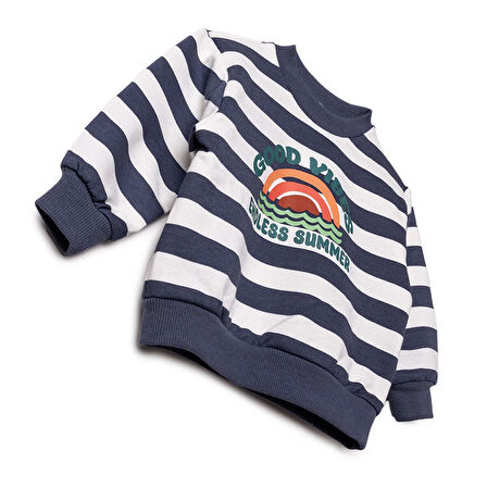 HelloBaby Erkek Bebek Sweatshirt Şardonlu İki İplik Bisiklet Yaka Uzun Kol