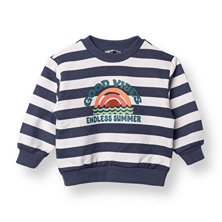 HelloBaby Erkek Bebek Sweatshirt Şardonlu İki İplik Bisiklet Yaka Uzun Kol