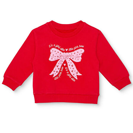 HelloBaby Kız Bebek Sweatshirt Şardonlu İki İplik Bisiklet Yaka Uzun Kol