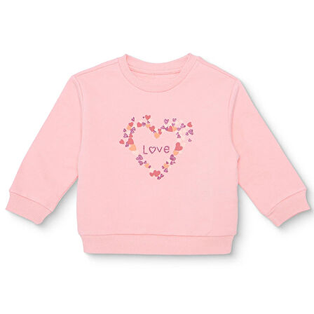 HelloBaby Kız Bebek Sweatshirt Şardonlu İki İplik Bisiklet Yaka Uzun Kol