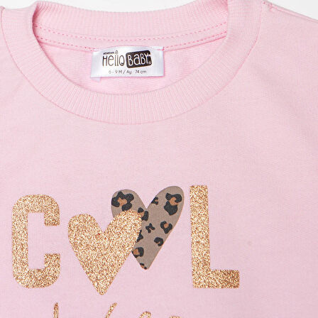 HelloBaby Kız Bebek Sweatshirt Şardonlu İki İplik Bisiklet Yaka Uzun Kol