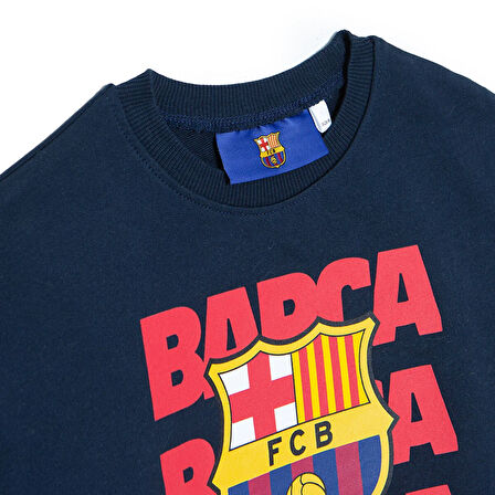 FC Barcelona Unisex Sweatshirt İki İplik Bisiklet Yaka Uzun Kol