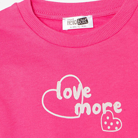 HelloBaby Kız Bebek Sweatshirt Şardonlu İki İplik Bisiklet Yaka Uzun Kol