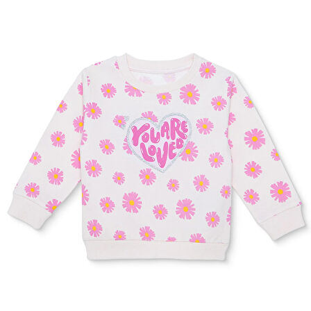 HelloBaby Kız Bebek Sweatshirt Şardonlu İki İplik Bisiklet Yaka Uzun Kol