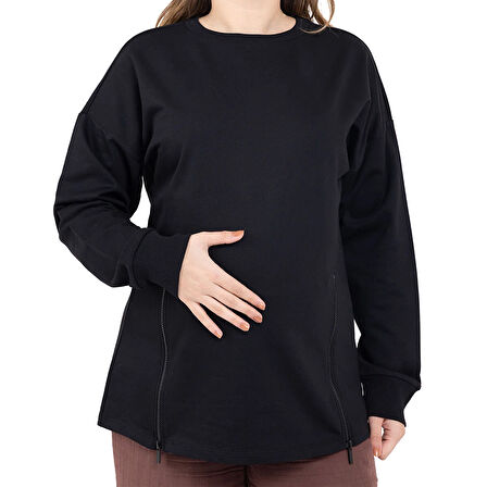 baby mom Anne Hamile Sweatshirt İki İplik Bisiklet Yaka Uzun Kol