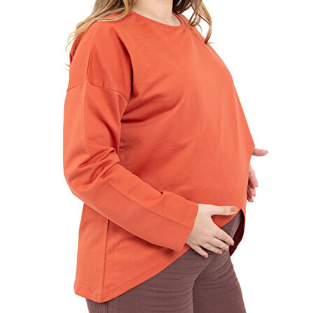 baby mom Anne Hamile Sweatshirt İki İplik Bisiklet Yaka Uzun Kol