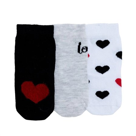 HelloBaby Kız Bebek 3lü Soket Çorap Kalp Baskılı