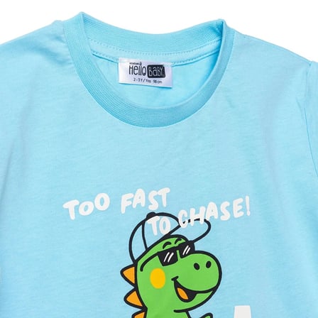HelloBaby Erkek Bebek Tişört Dinozor Baskılı Bisiklet Yaka Kısa Kol