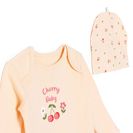 HelloBaby Kız Bebek Yenidoğan Body-Patikli Alt-Şapka İnterlok Bisiklet Yaka Uzun Kol Patikli Paça