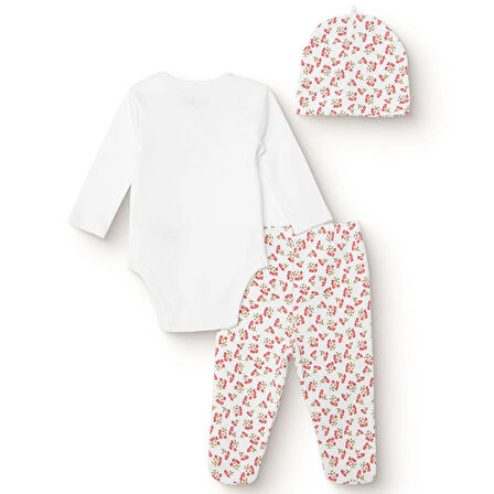 HelloBaby Kız Bebek Body-Patikli Alt-Şapka İnterlok Bisiklet Yaka Uzun Kol Patikli Paça