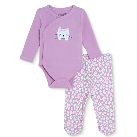 HelloBaby Kız Bebek Zıbın Body-Patikli Alt İnterlok Bisiklet Yaka Uzun Kol Patikli Paça