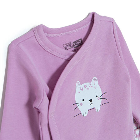 HelloBaby Kız Bebek Zıbın Body-Patikli Alt İnterlok Bisiklet Yaka Uzun Kol Patikli Paça