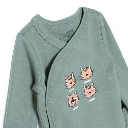 HelloBaby Erkek Bebek Yenidoğan Zıbın Body-Patikli Alt İnterlok Zarf Yaka Uzun Kol Patikli Paça