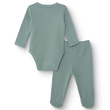 HelloBaby Erkek Bebek Yenidoğan Zıbın Body-Patikli Alt İnterlok Zarf Yaka Uzun Kol Patikli Paça