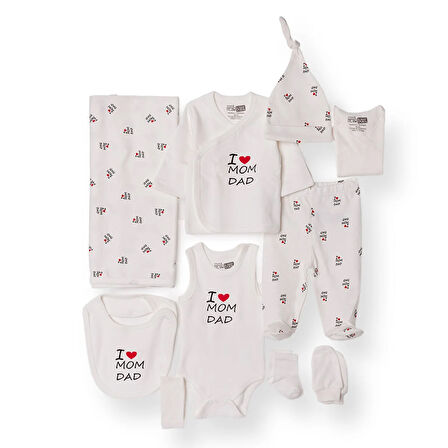HelloBaby Unisex 10lu Hastane Çıkışı İnterlok V Yaka Uzun Kol Patikli Paça