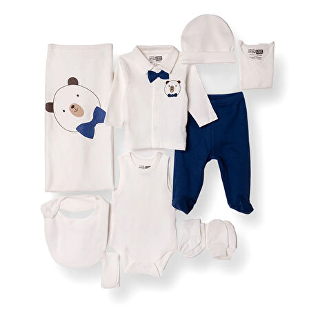 HelloBaby Erkek Bebek 10lu Hastane Çıkışı İnterlok V Yaka Uzun Kol Patikli Paça