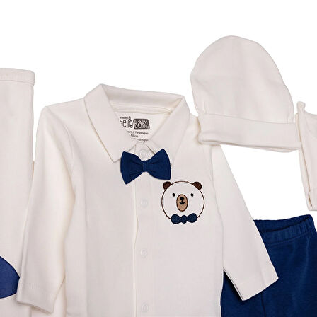 HelloBaby Erkek Bebek 10lu Hastane Çıkışı İnterlok V Yaka Uzun Kol Patikli Paça