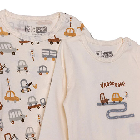 HelloBaby Erkek Bebek 2li Uzun Kol Body Ribana Çıtçıtlı Yaka Uzun Kol