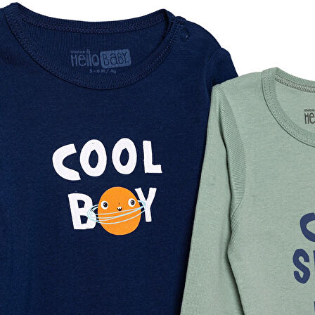 HelloBaby Erkek Bebek 2li Uzun Kol Body Ribana Çıtçıtlı Yaka Uzun Kol