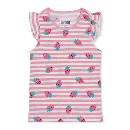 HelloBaby Kız Bebek Atlet-Tişört Çilek Baskılı Bisiklet Yaka Sleeveless
