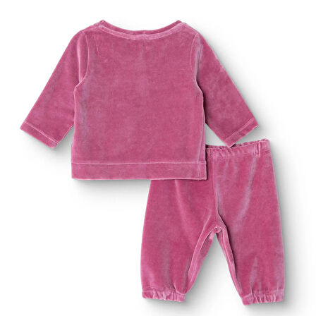 HelloBaby Kız Bebek Kadife Pijama Takımı Bisiklet Yaka Uzun Kol Ribanalı Paça