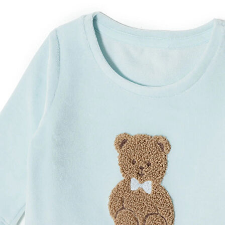 HelloBaby Erkek Bebek Kadife Pijama Takımı Bisiklet Yaka Uzun Kol Ribanalı Paça