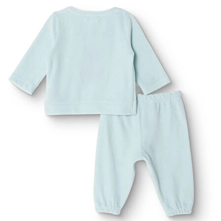 HelloBaby Erkek Bebek Kadife Pijama Takımı Bisiklet Yaka Uzun Kol Ribanalı Paça