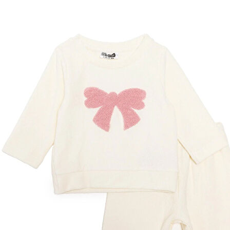 HelloBaby Kız Bebek Kadife Pijama Takımı Bisiklet Yaka Uzun Kol Ribanalı Paça