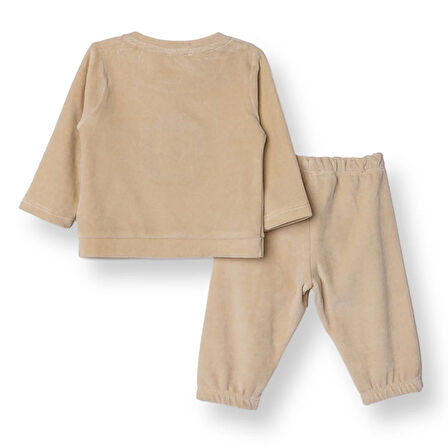 HelloBaby Erkek Bebek Kadife Pijama Takımı Bisiklet Yaka Uzun Kol Ribanalı Paça