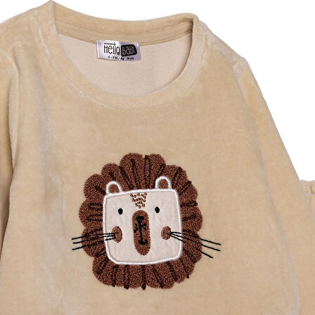 HelloBaby Erkek Bebek Kadife Pijama Takımı Bisiklet Yaka Uzun Kol Ribanalı Paça