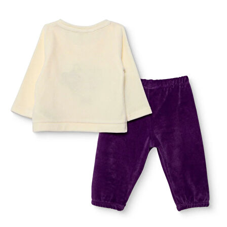 HelloBaby Kız Bebek Kadife Pijama Takımı Bisiklet Yaka Uzun Kol Ribanalı Paça