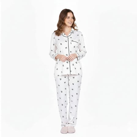 baby mom Anne Pijama Takımı Kalp Baskılı Çıtçıtlı V Yaka Long Sleeve