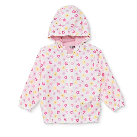 HelloBaby Kız Bebek Yağmurluk Çiçek Baskılı Fermuarlı Kapüşonlu Uzun Kol