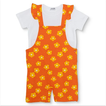 HelloBaby Kız Bebek Şort Salopet-Tshirt Çiçek Baskılı Düğmeli Bisiklet Yaka Short Sleeve Reçme