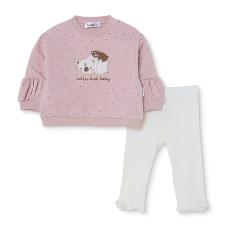 Bebetto Kız Bebek Sweatshirt-Alt Hayvan Baskılı Bisiklet Yaka Uzun Kol Patiksiz