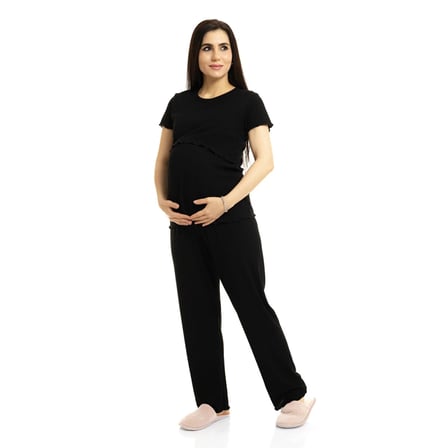baby mom Anne Hamile Pijama Takımı Bisiklet Yaka Kısa Kol Reçme Paça