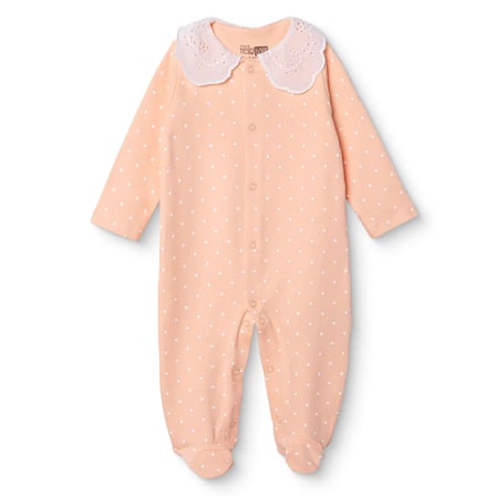 HelloBaby Kız Bebek Tulum Puantiye Baskılı Çıtçıtlı Dantel Yaka Uzun Kol Patikli