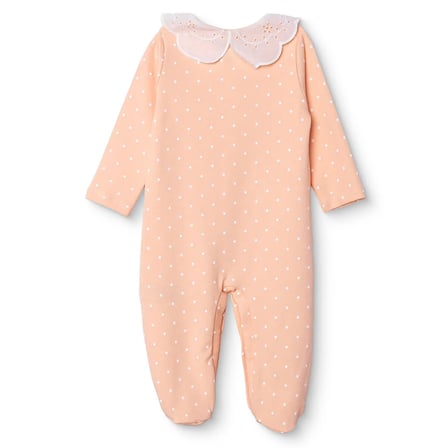 HelloBaby Kız Bebek Tulum Puantiye Baskılı Çıtçıtlı Dantel Yaka Uzun Kol Patikli