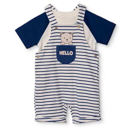 HelloBaby Erkek Bebek Şort Salopet-Tshirt Düğmeli Bisiklet Yaka Short Sleeve Reçme
