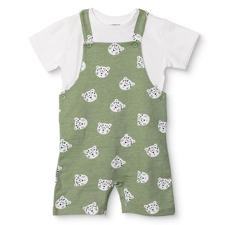 HelloBaby Erkek Bebek Şort Salopet-Tshirt Hayvan Baskılı Düğmeli Bisiklet Yaka Kısa Kol Patiksiz