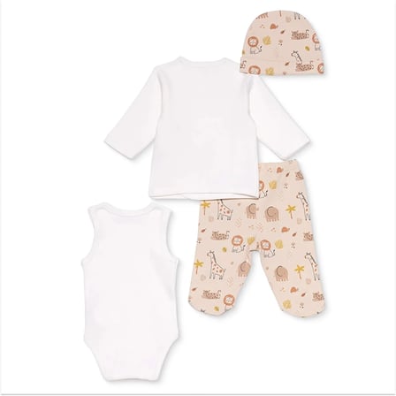 HelloBaby Erkek Bebek 10lu Hastane Çıkışı Hayvan Baskılı Çıtçıtlı Zarf Yaka Uzun Kol Patikli
