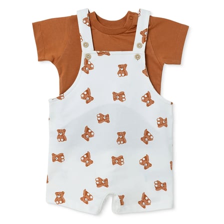 HelloBaby Erkek Bebek Şort Salopet-Tshirt Ayı Baskılı Düğmeli Bisiklet Yaka Kısa Kol Patiksiz
