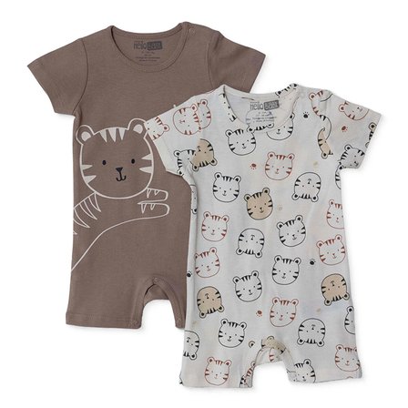 HelloBaby Erkek Bebek Kısa Tulum Hayvan Baskılı Çıtçıtlı Çıtçıtlı Yaka Kısa Kol Reçme