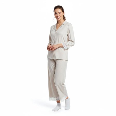 baby mom Anne Pijama Takımı Düğmeli V Yaka Long Sleeve Patiksiz
