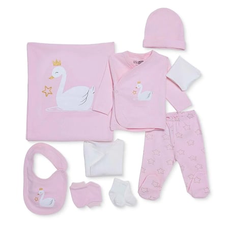 HelloBaby Kız Bebek 10lu Hastane Çıkışı Hayvan Baskılı Çıtçıtlı Zarf Yaka Long Sleeve Patikli