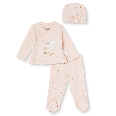 HelloBaby Kız Bebek Zıbın-Şapka-Alt Hayvan Baskılı Çıtçıtlı V Yaka Long Sleeve Patikli