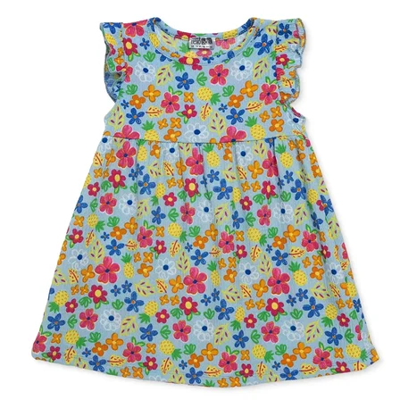HelloBaby Kız Bebek Elbise Çiçek Baskılı Bisiklet Yaka Sleeveless