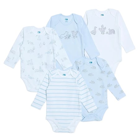 Mothercare Erkek Bebek Body Hayvan Baskılı Çıtçıtlı Zarf Yaka Uzun Kol