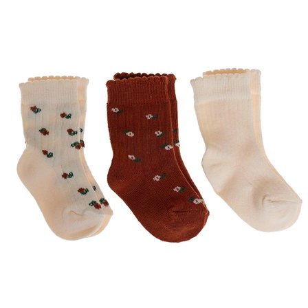 HelloBaby Kız Bebek 3lü Soket Çorap Çiçek Baskılı